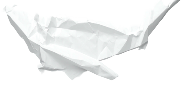 Crumpled white paper, floating on a black background