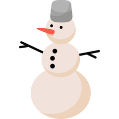 Whimsical Snowman with Carrot Nose and Bucket Hat on Transparent Background Simple Winter Character Design