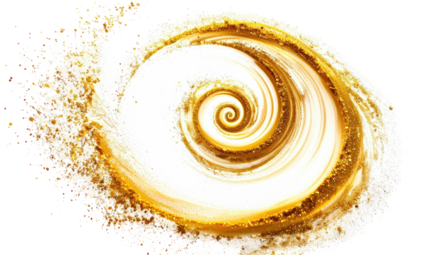 Golden swirl pattern, edges break into particles
