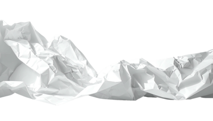 Crumpled white paper isolated against a stark black background