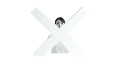 Crossed out woman's face in black and white