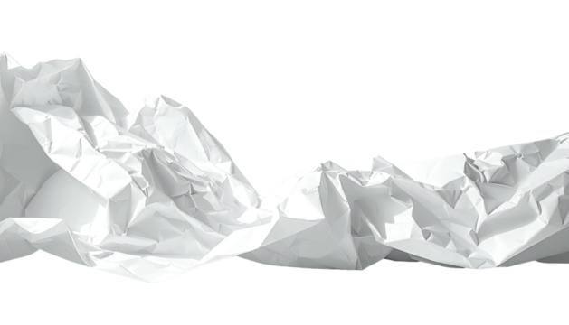 Crumpled white paper isolated against a stark black background