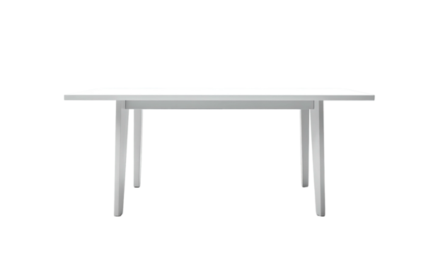 Frontal view of a white rectangular table against black backdrop