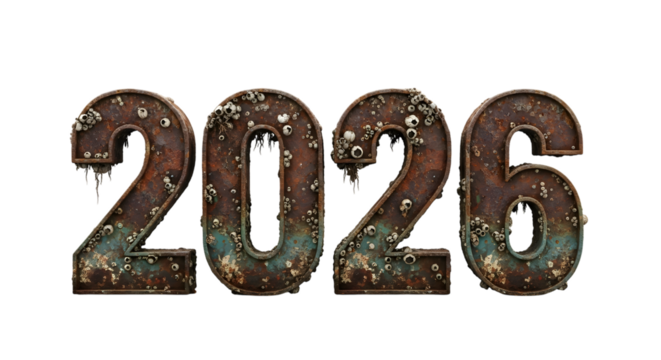 New year 2026 text on transparent background, PNG