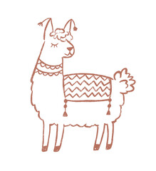 Hand-Drawn Illustration of a Llama with Saddle