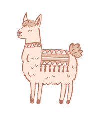 Hand-Drawn Illustration of a Llama with Saddle
