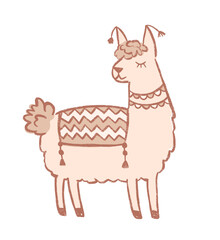 Hand-Drawn Illustration of a Llama with Saddle