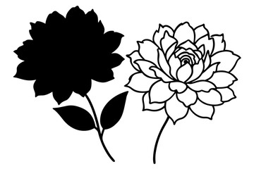 Peony and chrysanthemum silhouette vector illustration isolated on white background