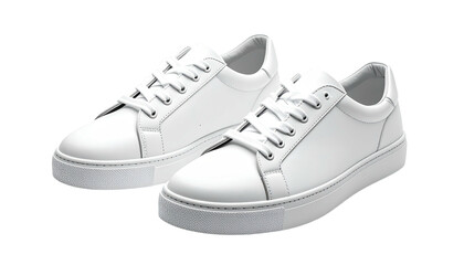 Pair of simple white leather sneakers, angled slightly