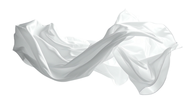 Graceful white cloth billowing, floating against stark black