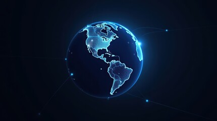 Digital glowing earth with glowing continents and cities in dark space