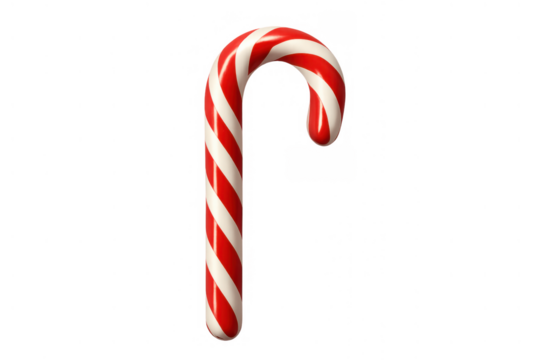 Candy cane with red and white stripes creating a classic holiday confection, ready for festive designs and joyful occasions
