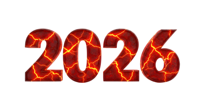 2026 happy new year 3D isolated on transparent background