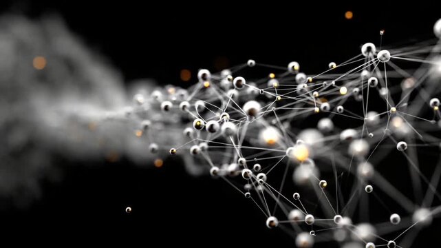 Abstract network of connections with glowing particles