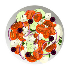 Cucumber, Onion, Tofu, and Olive Salad Vector Illustration 