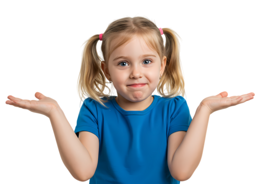 Adorable girl shows hands up, what do you think?