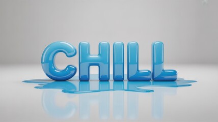Blue ice letters spell out the word chill melting on a white surface