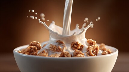 Close up shot of a milk poured into cereal bowl, motion capture