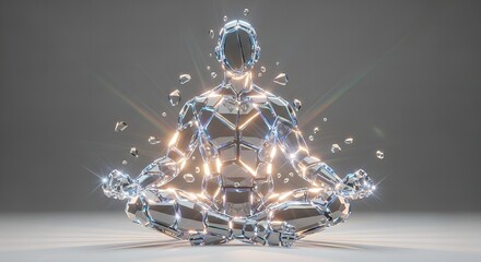 Futuristic Chrome Geometric Man Meditating in Lotus Position Digital Art