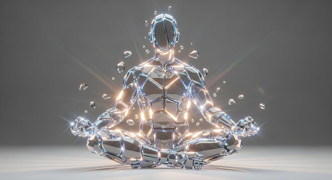 Futuristic Chrome Geometric Man Meditating in Lotus Position Digital Art