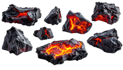 Molten lava rocks radiate heat against a stark black backdrop