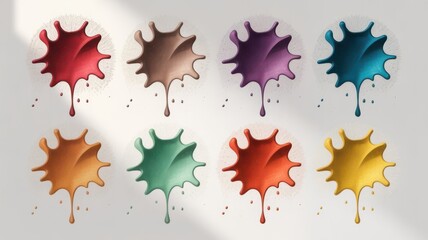 Collection of colorful paint splatters resembling autumn leaves