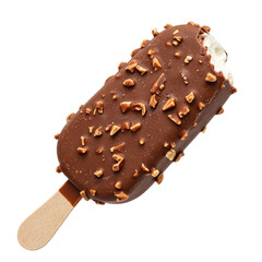 Chocolate Nut Ice Cream on a Stick: A delicious ice cream bar, encased in rich chocolate and crunchy nuts, promises a moment of pure indulgence. Its creamy center is a sweet treat.