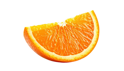 Sliced, vibrant orange wedge reveals juicy inner segments