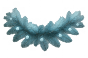 Christmas fir branch garland with winter decoration, blue fairy lights, and holiday festive spruce foliage