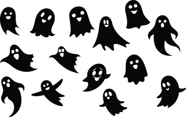 ghosts icon set, vector, design, black and white