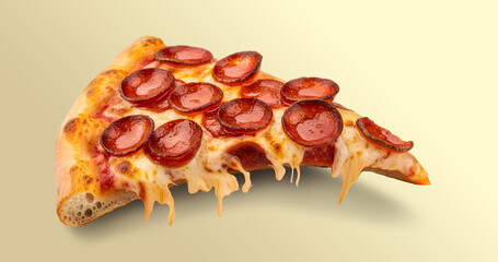 Delicious pepperoni pizza slice with dripping cheese and crispy crust, perfect for food blogs or restaurant menus, tempting taste of Italy!