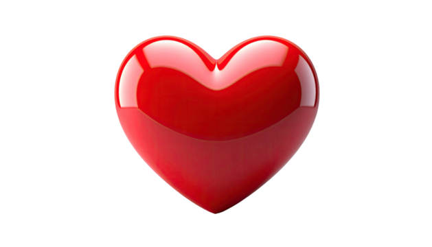 Glossy, red heart isolated against a solid black background