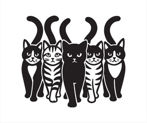 Cute Cat Group Vector Illustration