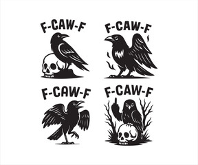 Raven and Skull Gothic Tattoo Set Vector