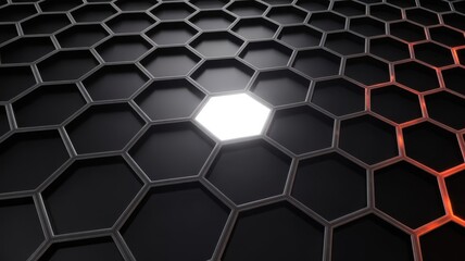 Glowing hexagonal grid with one brightly lit cell