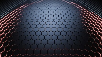 Abstract hexagonal pattern with glowing red and blue light