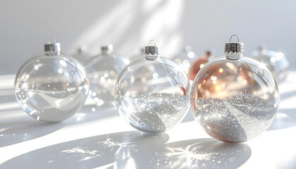 silver christmas balls on white background