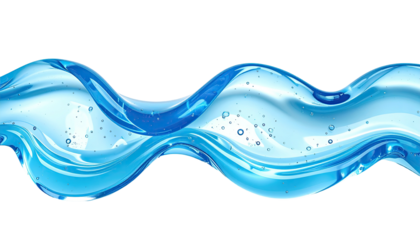 Wavy aqua liquid, transparent, bubbles; Isolated on black