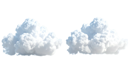 Two fluffy, bright white clouds against a stark black backdrop