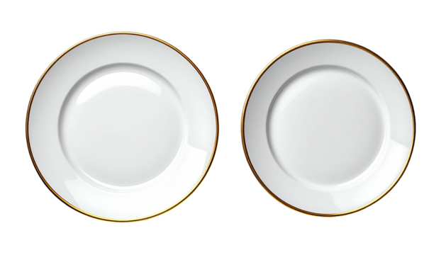 Two plates one gold-rimmed, one not, on a black background