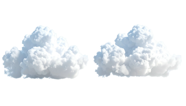 Two fluffy, bright white clouds against a stark black backdrop