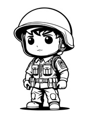 Fototapeta premium illustration of cartoon soldier boy with helmet