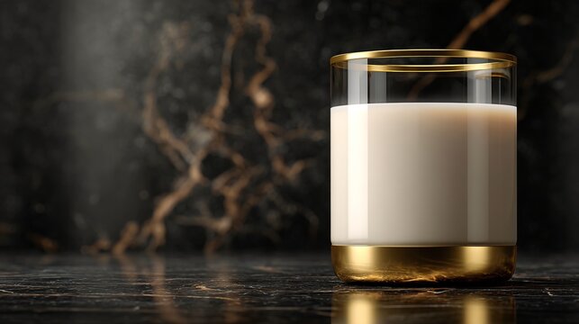 A milk with golden rim glass, luxury concept aesthetic