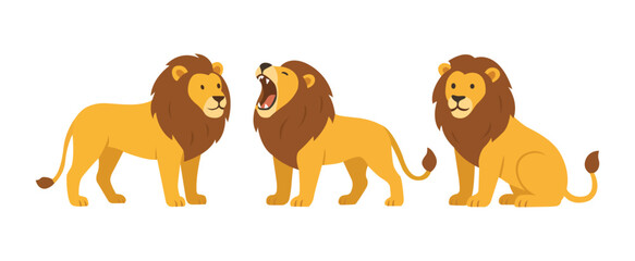 collection of varied cartoon lion characters isolated on white background