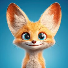 Cute and Playful Fox Character with Big Eyes and Vibrant Orange Fur on Bright Blue Background