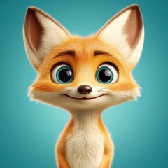 Cute cartoon fox character with big eyes and friendly smile on blue background, perfect for kids design