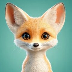 Adorable and Playful Cartoon Fox with Bright Orange Fur and Big Expressive Eyes on Teal Background