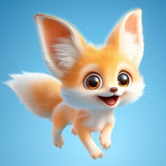 Cute and Playful Cartoon Fox Character with Big Eyes and Soft Fur against a Blue Background