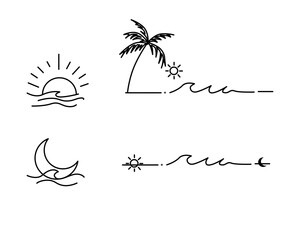Set of hand drawn doodle beach icons. Vector illustration.