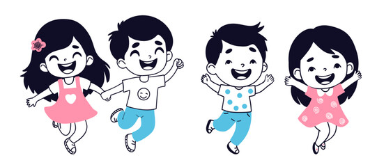 Happy Children. Cute kids Girl and Boy Set. Isolated Doodle hand drawing character for design, posters, cards, education, and childish project. Vector Illustration. Not AI